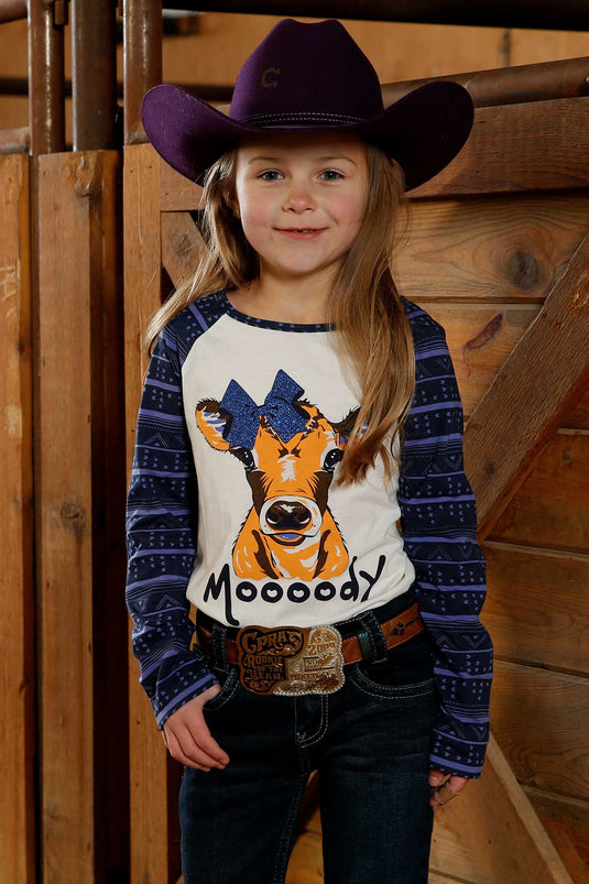 Cruel Girls Long Sleeve Raglan Moooody Shirt - Multi Cream / Purple