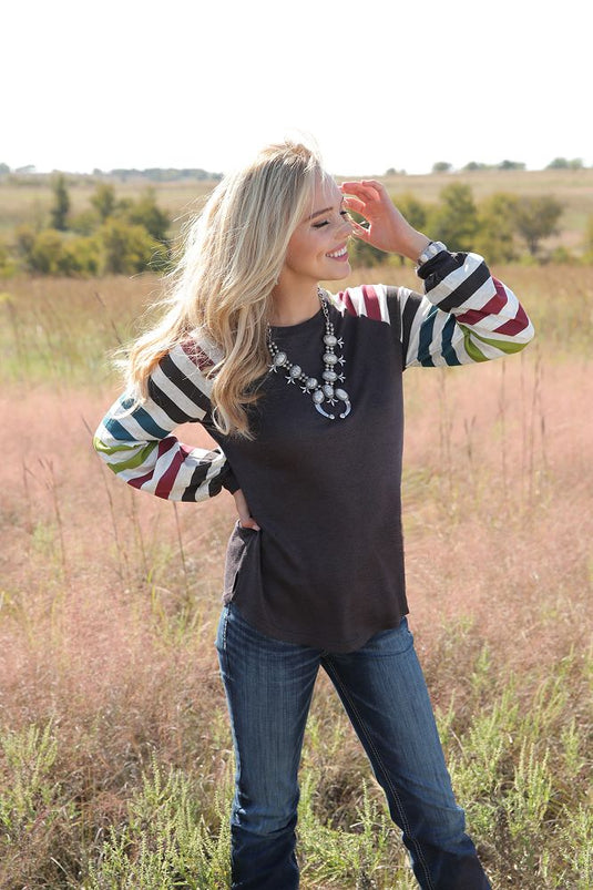 Cruel Womens Long Sleeve Sweater Knit Shirt - Brown/Multi