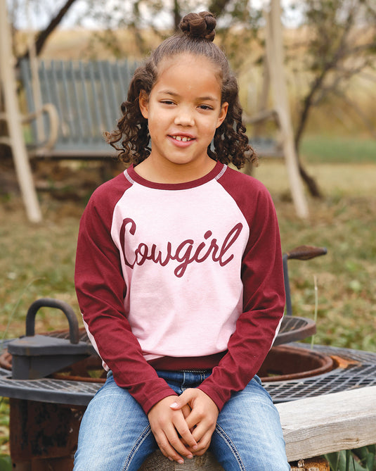 Cruel Girls Long Sleeve Raglan Cowgirl Shirt - Pink