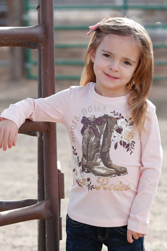 Cruel Girls Toddler Boots Bows Rodeo Long Sleeve Tee Shirt - Pink