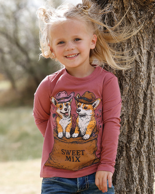 Cruel Girls Toddler Sweet Mix Corgi Long Sleeve Shirt - Pink