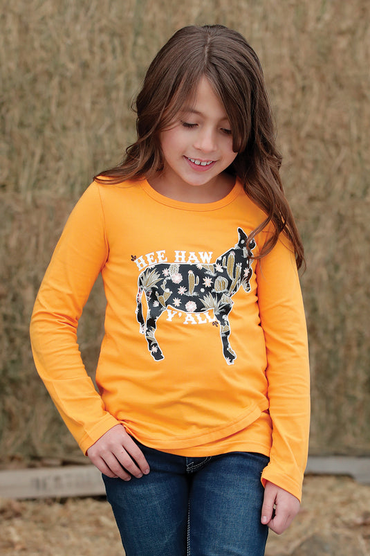Cruel Girls Long Sleeve Hee Haw Y'all Tee Shirt - Yellow