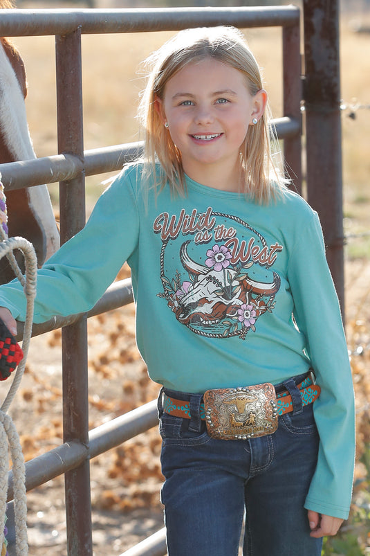 Cruel Girls Long Sleeve Wild as the West Tee Shirt - Turquoise