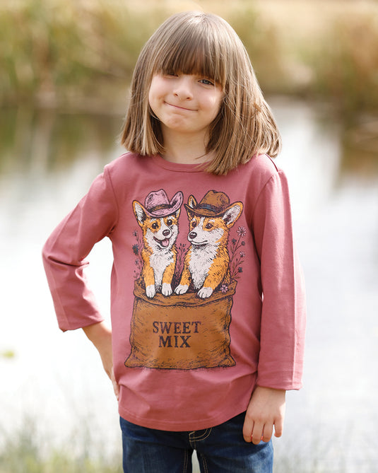 Cruel Girls Long Sleeve Sweet Mix Corgi Shirt - Pink
