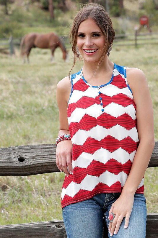 Cruel Womens Woven Tank Top - Red/White/Blue