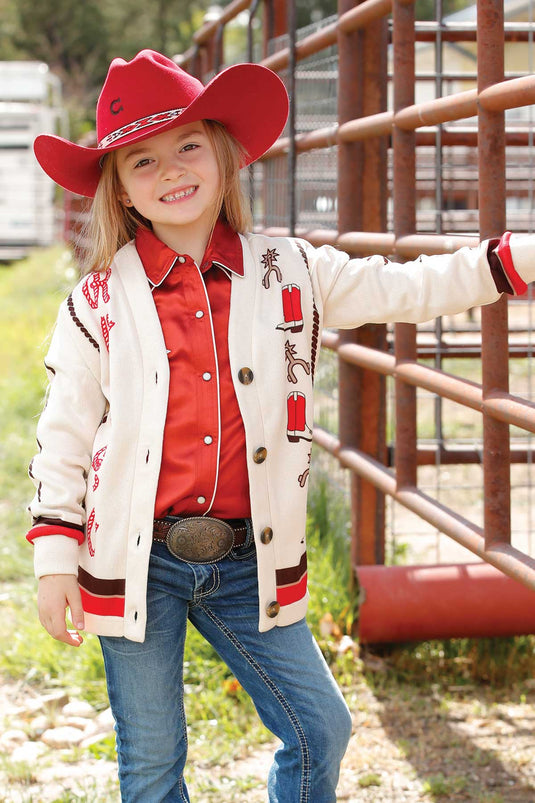 Cruel Girls Sweater Knit Rodeo Novelty Cardigan - Cream