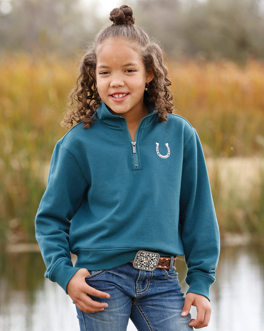 Cruel Girls 1/4 Zip Horseshoe Pullover - Teal