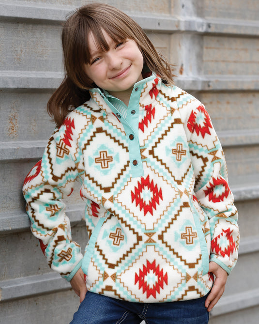 Cruel Girls 1/4 Snap Polar Fleece Pullover - Cream