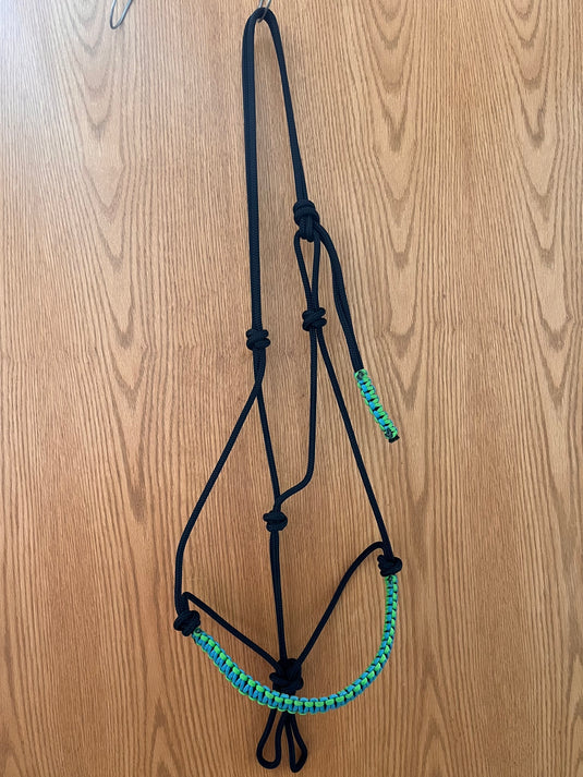 Braided Nose Rope Halter - Black/Turquoise/Lime Green