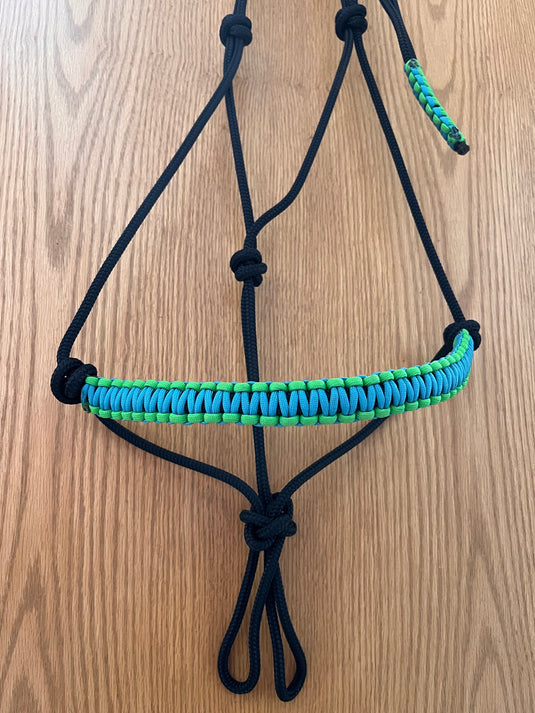 Braided Nose Rope Halter - Black/Turquoise/Lime Green