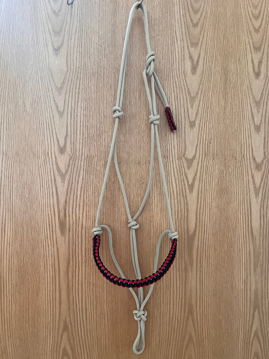 Braided Nose Rope Halter - Tan/Black/Red