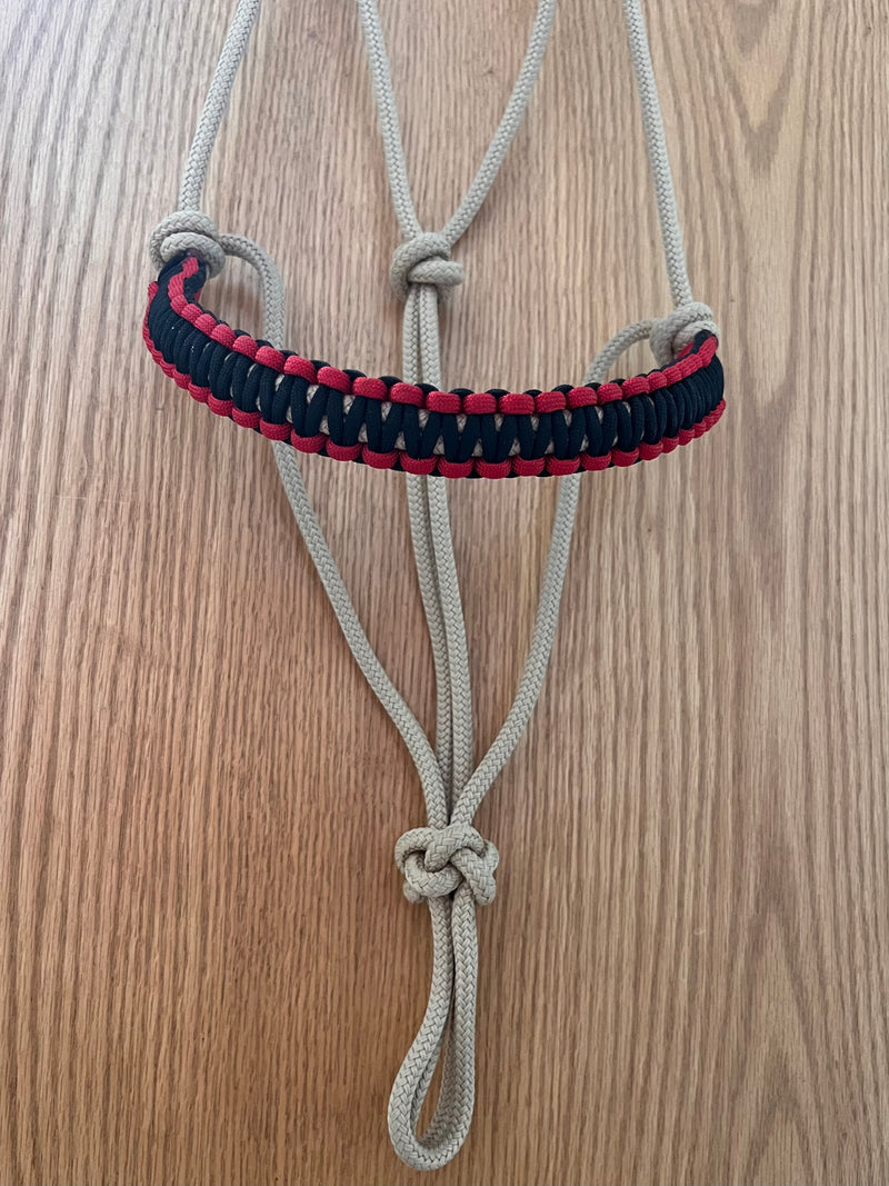 Load image into Gallery viewer, Braided Nose Rope Halter - Tan/Black/Red
