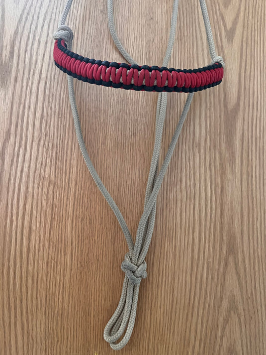 Braided Nose Rope Halter - Tan/Red/Black