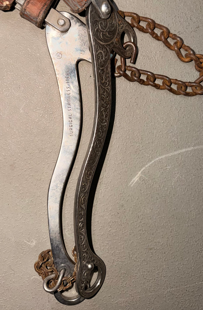 Load image into Gallery viewer, Used One Ear Headstall &amp; Engraved Sliester Leather Nose Hackamore
