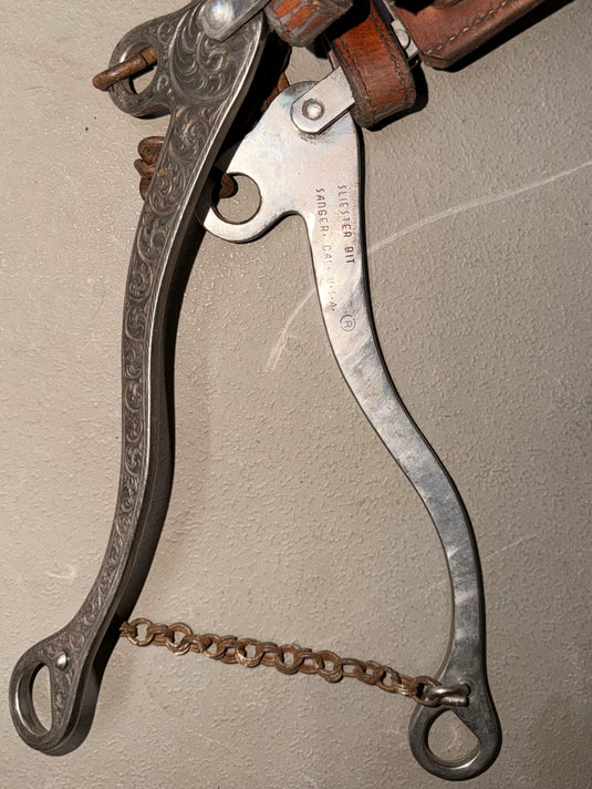 Used One Ear Headstall & Engraved Sliester Leather Nose Hackamore