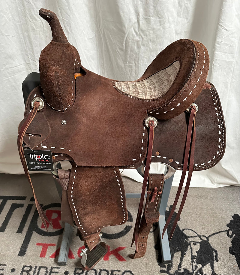 Load image into Gallery viewer, Used Sheridan Saddlery Chocolate Buckstitch Barrel Saddle 14"

