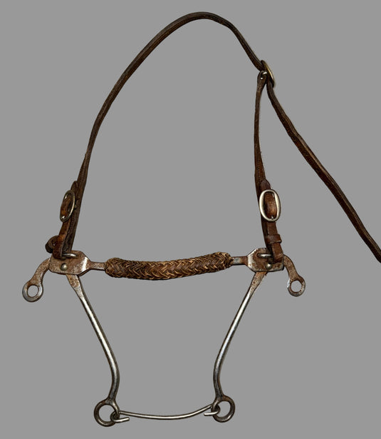 Used Slip On Headstall & Rawhide Braided Nose Mechanical Hackamore