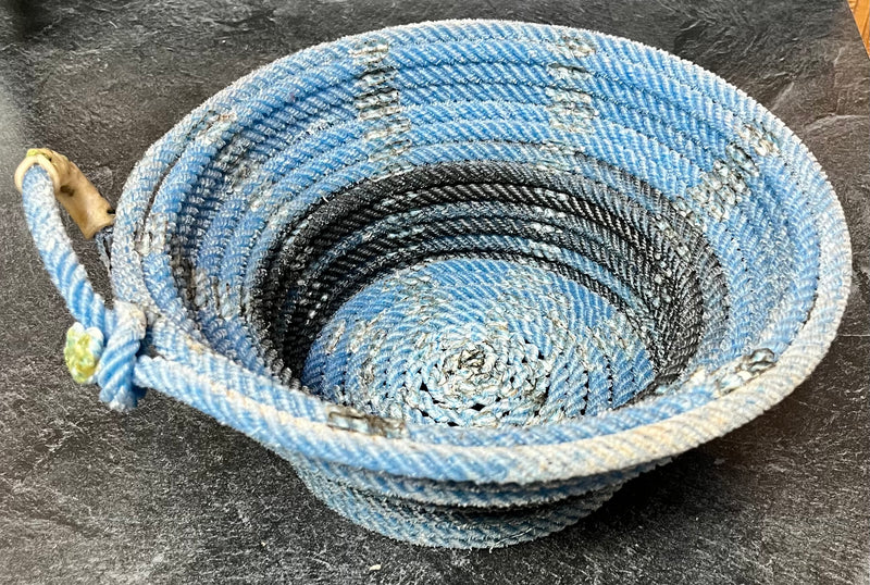 Load image into Gallery viewer, Round Pedestal Lariat Rope Basket - Royal Blue
