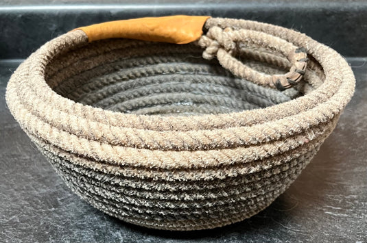 Round Lariat Rope Basket Bowl - Natural/Leather