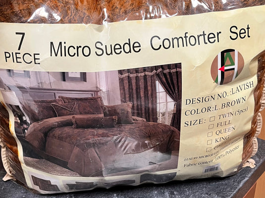 Micro Suede 7-Piece California King Comforter Set - Lavish Brown