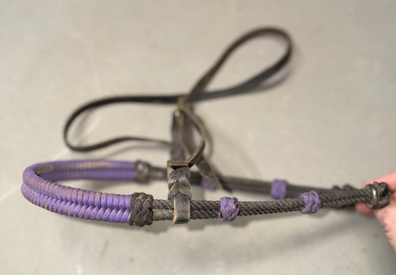 Load image into Gallery viewer, Used Braided Nose Double Rope Noseband - Black/Purple
