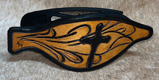 Flat Tooled Leather Claw Hair Clip - Filigree Cross