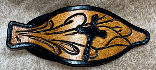 Flat Tooled Leather Claw Hair Clip - Filigree Cross