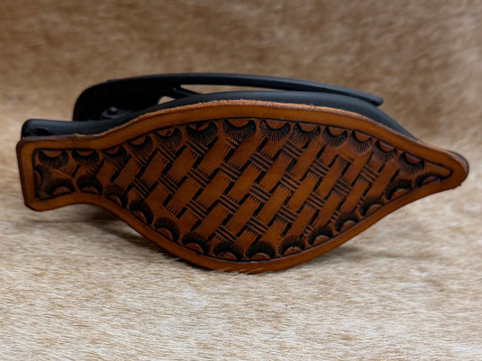 Flat Tooled Leather Claw Hair Clip - Black - Basket Stamp & Camo Border