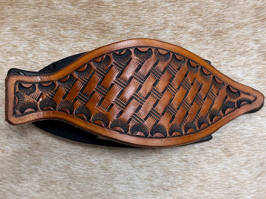 Flat Tooled Leather Claw Hair Clip - Black - Basket Stamp & Camo Border