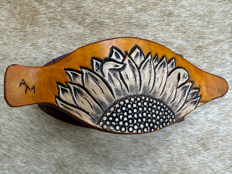 Load image into Gallery viewer, Flat Tooled Leather Claw Hair Clip - Purple - Sunflower
