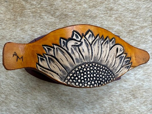 Flat Tooled Leather Claw Hair Clip - Purple - Sunflower