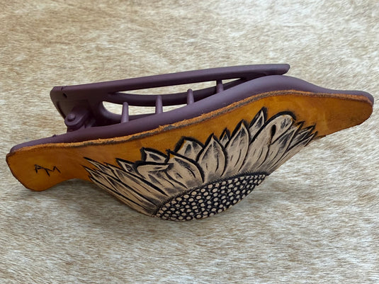 Flat Tooled Leather Claw Hair Clip - Purple - Sunflower