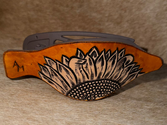 Flat Tooled Leather Claw Hair Clip - Gray - Sunflower