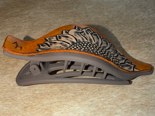 Flat Tooled Leather Claw Hair Clip - Gray - Sunflower