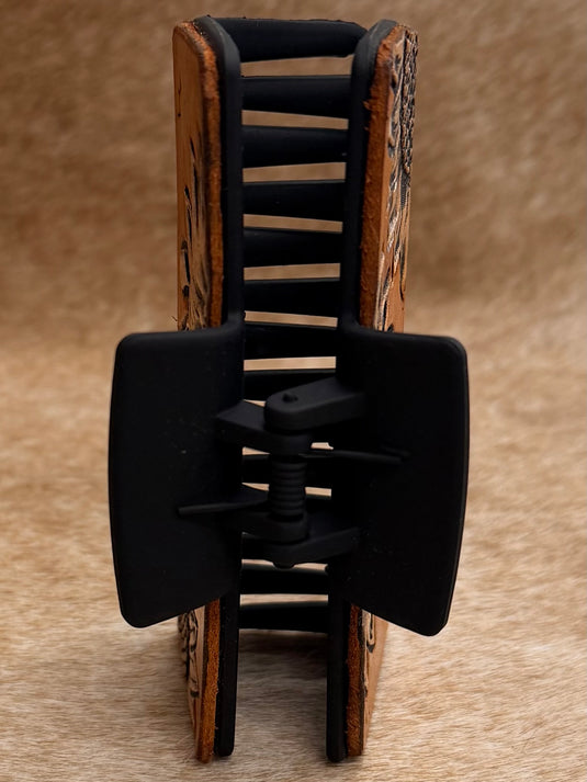 Medium Tooled Leather Claw Hair Clip - Black - Sunflower