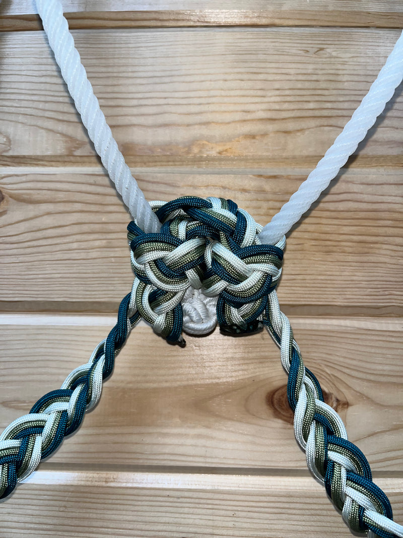 Load image into Gallery viewer, BHB Loping Hackamore with Braided Rein - White/Teal/Green

