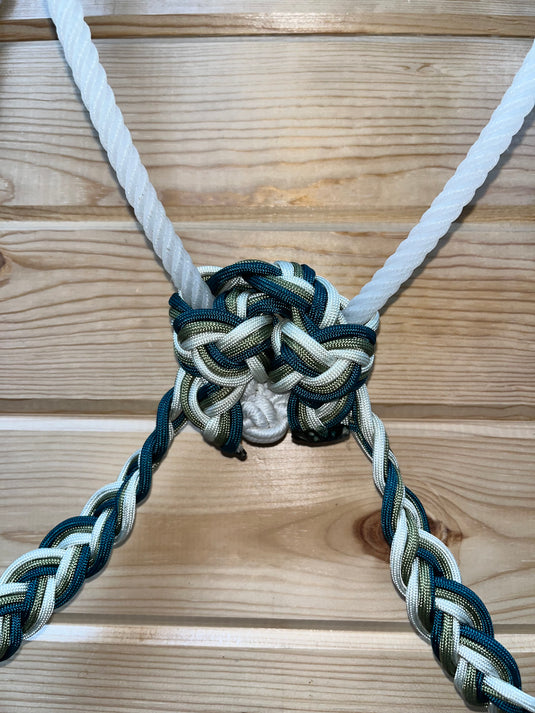 BHB Loping Hackamore with Braided Rein - White/Teal/Green