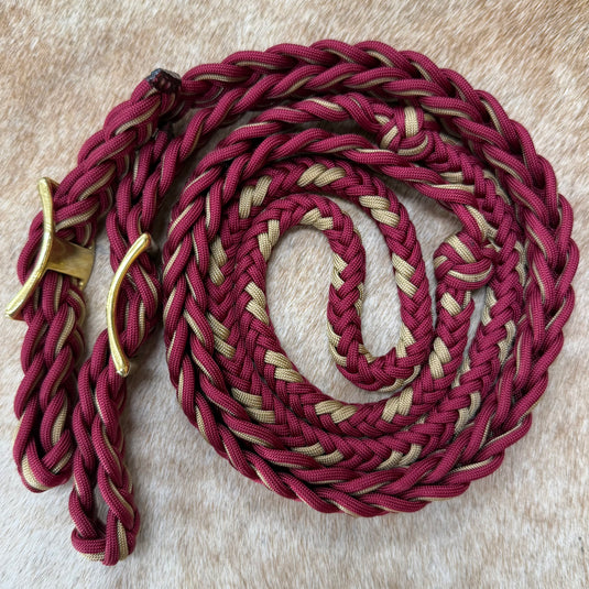 BHB Round Braided Barrel Rein - Burgundy/Tan