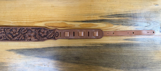 Hand Tooled Floral & Basketweave Guitar Strap