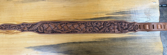 Hand Tooled Floral & Basketweave Guitar Strap