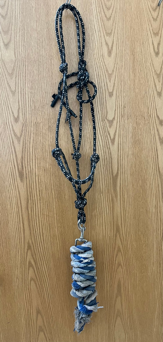 Used Rope Halter & Lead - Black/White, Blue/White