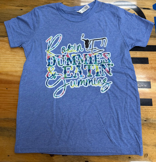 Diamond B Girl's Ropin' Dummies & Eatin' Gummies Short Sleeve Shirt - Heather Purple