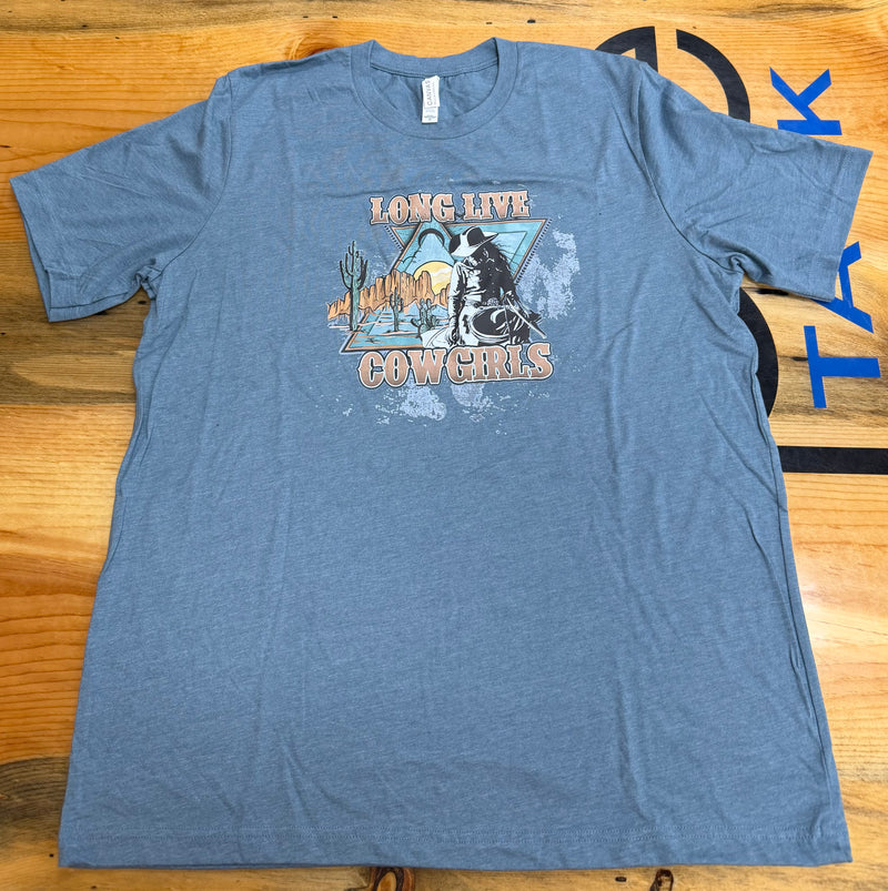 Load image into Gallery viewer, Diamond B Long Live Cowgirls Graphic Tee Shirt - Denim Blue
