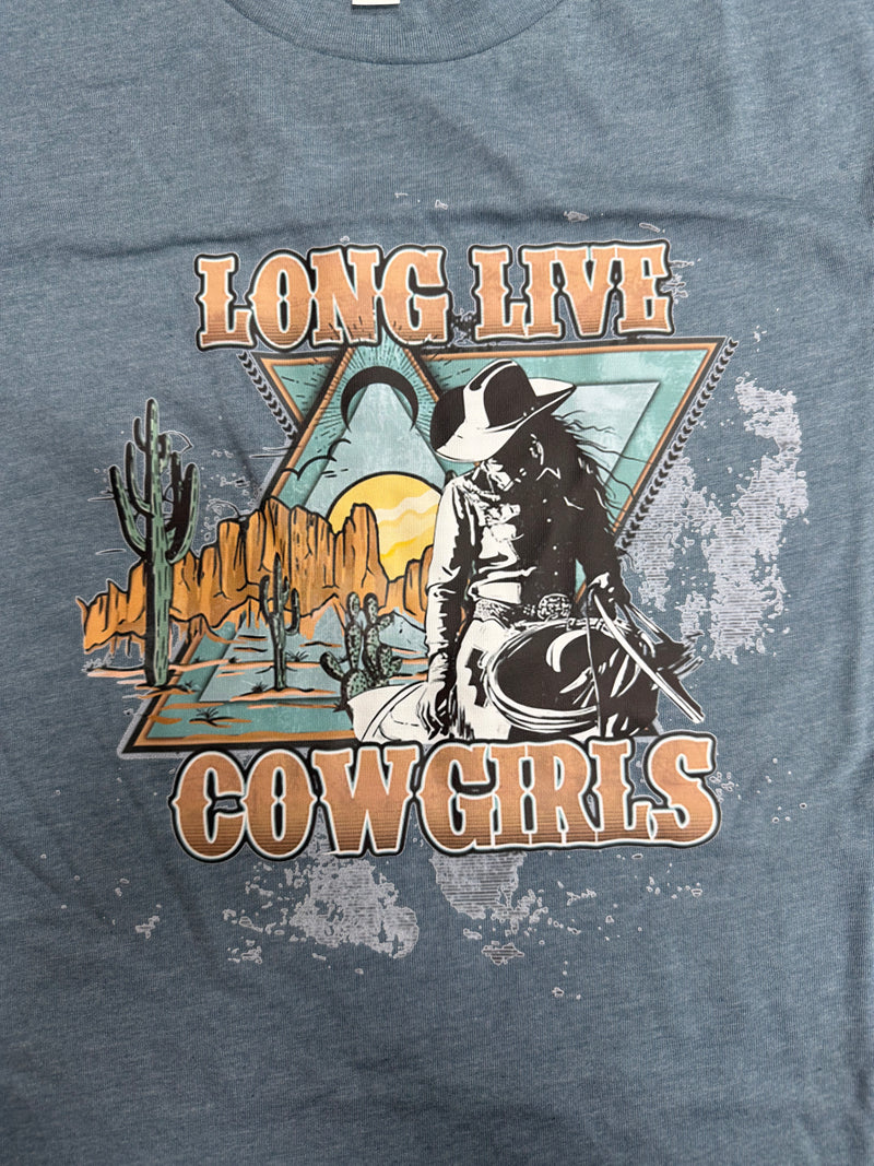 Load image into Gallery viewer, Diamond B Long Live Cowgirls Graphic Tee Shirt - Denim Blue
