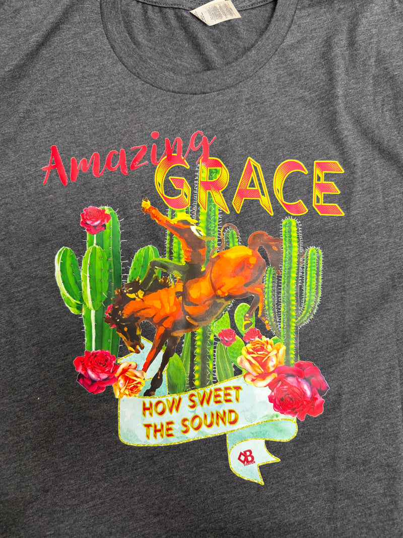 Load image into Gallery viewer, Diamond B Amazing Grace Graphic Tee Shirt - Gray
