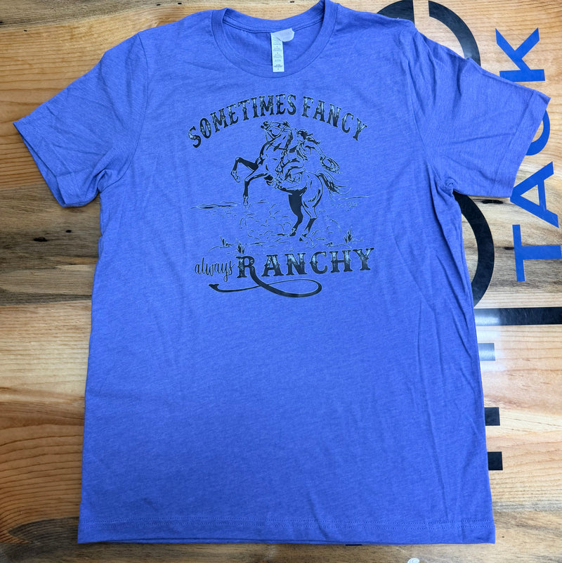 Load image into Gallery viewer, Diamond B Sometimes Fancy Always Ranchy Graphic Tee Shirt - Purple
