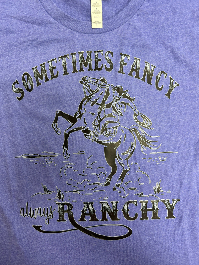 Load image into Gallery viewer, Diamond B Sometimes Fancy Always Ranchy Graphic Tee Shirt - Purple
