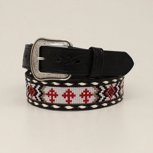 3D 1-7/8" Southwest Cross Embroidered Belt - Red/Black/White