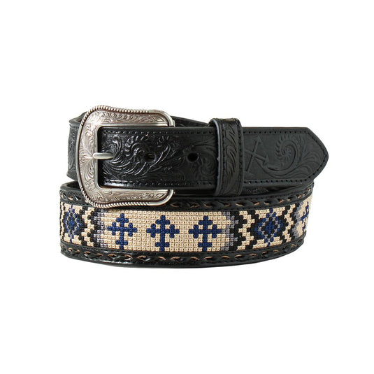 3D 1-7/8" to 1-1/2" Tapered Aztec Pattern Belt - Blue