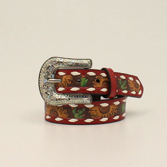 Angel Ranch Girls Sunflower Cactus Belt - Red